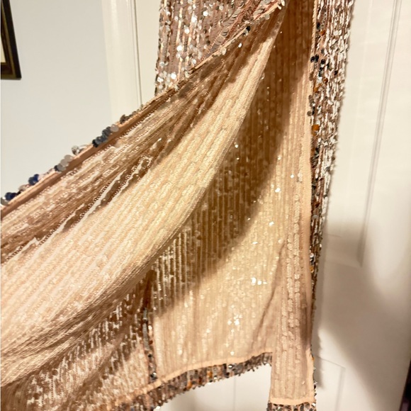 Free People Shimmering Silver Maxi Pencil Skirt with side slit - Picture 4 of 10